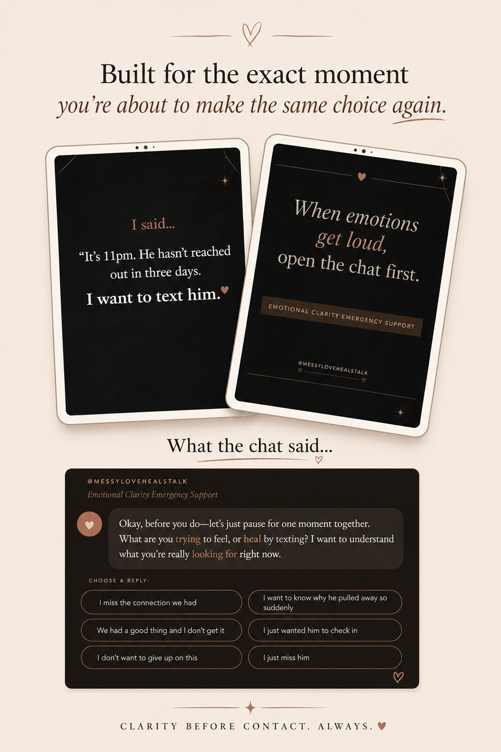The Emergency Clarity Chat in action — built for the 2am moments